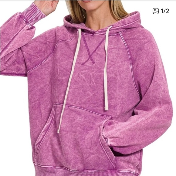 Zenana Outfitters Tops - Zenana Outfitters Washed Magenta Pullover Hoodie